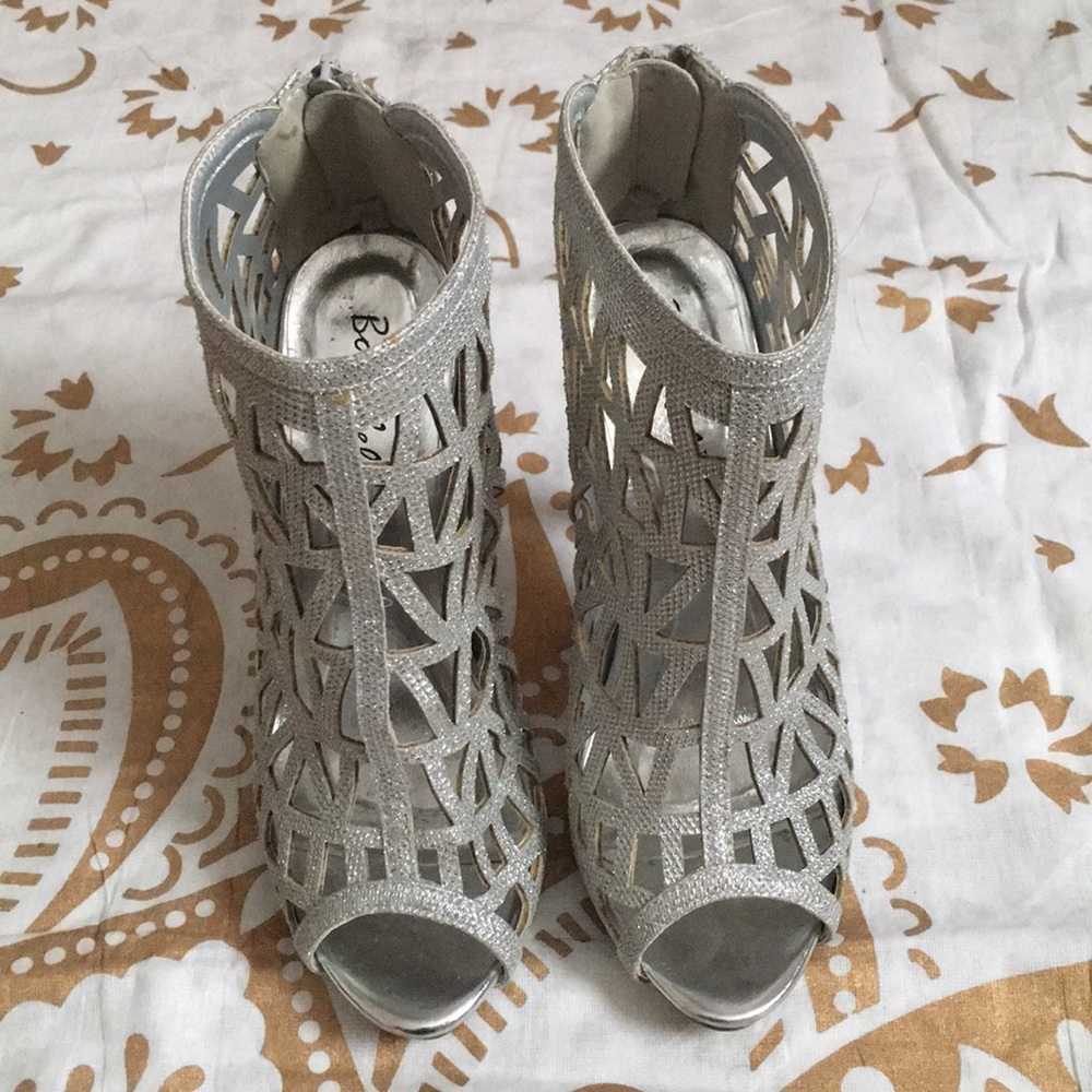 Bonnibel Silver Open Toe Heels